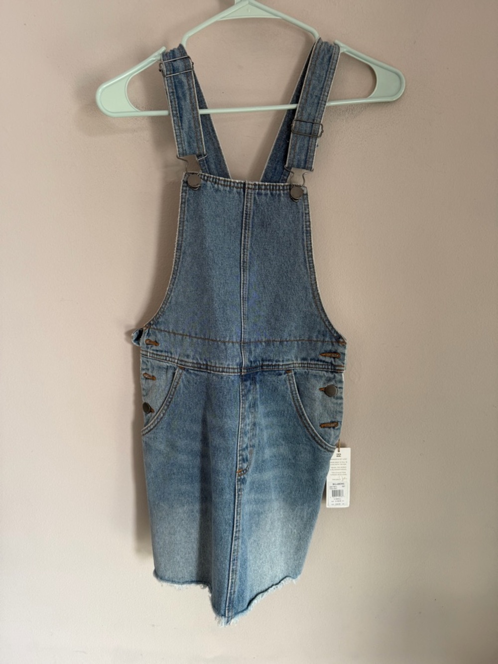 Billabong Fade Away Denim Overall Dress Light Wash Mini Jumper JD67TBFA XS NEW